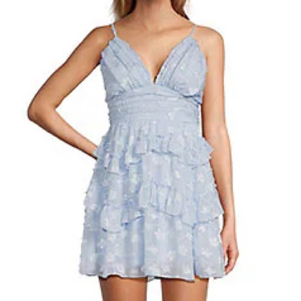 Layered with Love Lil Kat Jacquard Sleeveless Ruffle Mini Babydoll Dress Size XS - Picture 2 of 6
